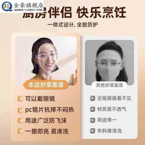做饭防油烟面罩透明厨房专用炒菜全脸防护面具面屏烧饭防油溅神器 - 图3