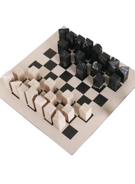 轻奢现代创意大理石金属九宫格棋盘摆件样板间玄关客厅桌面装饰品