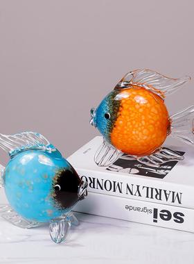 琉璃玻璃亲嘴鱼对嘴鱼摆件中式轻奢招财工艺品家居样板房软装饰品