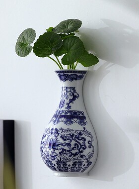 颜值花小口陶瓷青花瓷养水培复古花插壁插挂插家居装饰颜