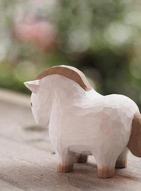 鹿妖商店 小胖马 小唐马 白龙马纯手工木雕实木桌面摆件 生肖礼物
