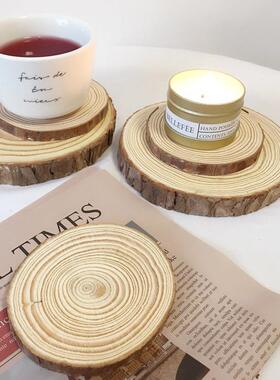 复古天然原木年轮杯垫木片简约民宿装饰香薰蜡烛垫子摆件拍照道具