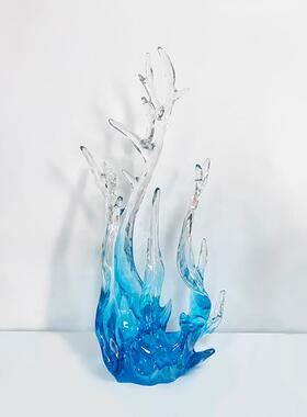 现透明树代玄脂塑浪花摆OLO件酒店关客厅轻奢大堂电视柜雕装饰品