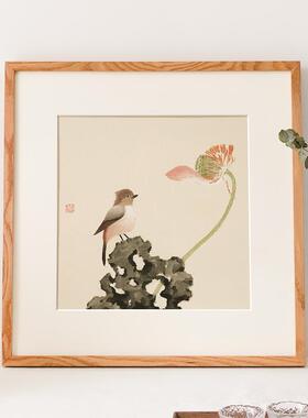 网红张英琦工花鸟中式三装饰画方形联饭厅卧挂笔室书房淡新雅日式