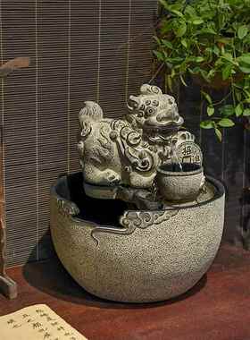 流水生摆件循鱼环水貔貅吐水办财置公室茶室布水系景F7668998观室