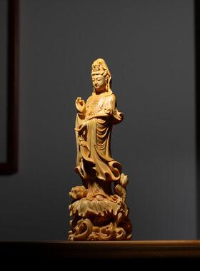 采购产品黄杨小叶雕刻，雕刻工艺品，佛像饰品，大悲观音立莲菩萨