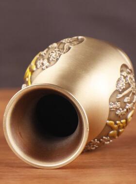 杨铜记 铜花瓶 浮雕花瓶富贵花瓶 家居办公室铜花瓶摆件