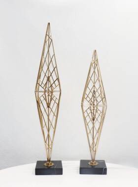 新中式样板房客厅铁艺金属大理石摆件玄关过道橱窗展台软装饰品