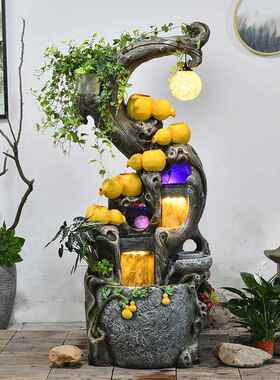 沙弥禅意流水喷泉加湿器景观室内客厅摆件根雕灯笼养鱼池家居装饰