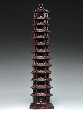 黑檀木雕刻13层文昌塔摆件木头文昌塔十三层家居客厅办公室装饰品