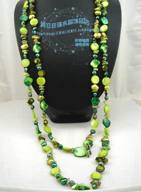 超长款多层珍珠母贝项链饰品