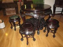 Classical Furniture Old Red Wood Parquet Round Table Round Table Stool Seven Pieces