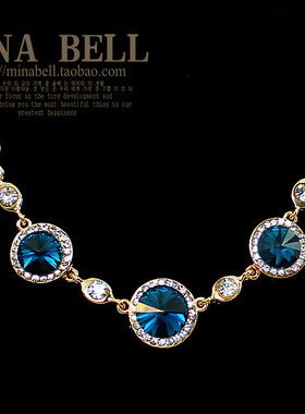 韩版镶钻宝石蓝色饰品锁骨链包邮