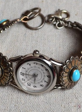 庭院天然绿松石925银腕表首饰