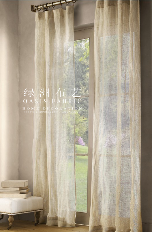 天然純亞麻窗紗法國飄窗亞麻紗北歐法式簡約窗簾紗簾定製(原色)