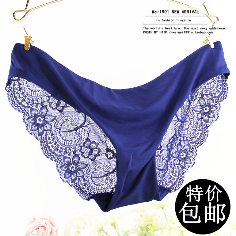 高端舒适透气诱惑性感无痕三角内裤女士蕾丝牛奶丝中腰提臀纯棉