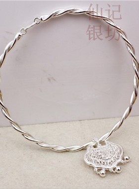 999纯银项圈女士麻花项链银颈圈