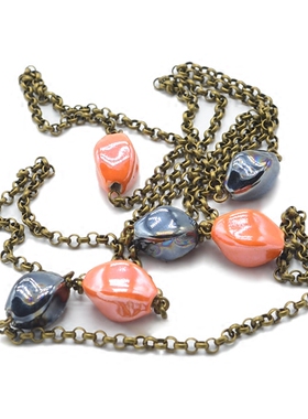 长款黑色手工毛衣项链