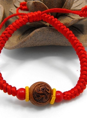 十二生肖桃木转运珠朱砂红绳手链