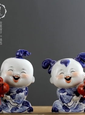 雨彤景德镇青花娃娃摆件品陶瓷器
