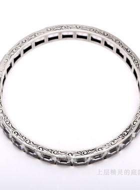 上层精灵的庭院∮维多利亚时代925银无缝排镶透明水钻古董VTG手镯