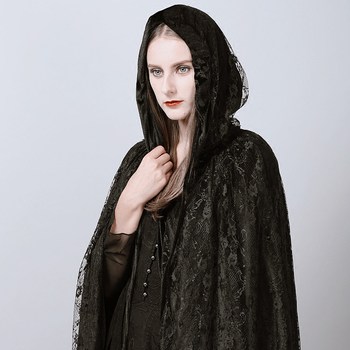 Iron Master Punk Gothic ຊ້ໍາຄວາມລຶກລັບເສຍສະລະ Lace Cloak Jacket ຍາວ Costume Halloween