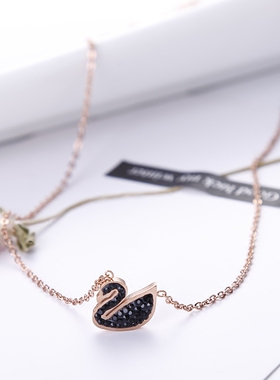 黑天鹅镶钻钛钢玫瑰金色锁骨链