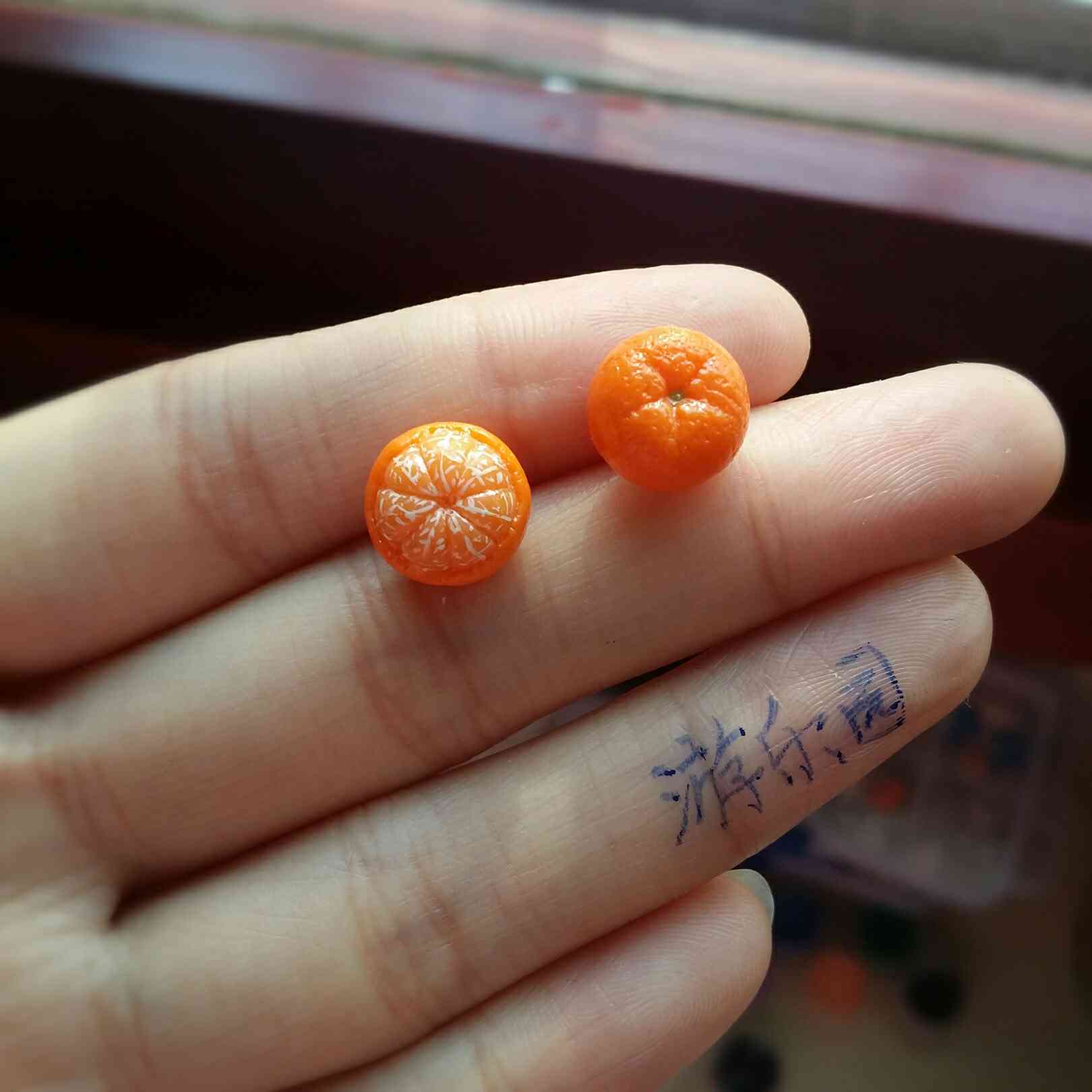 剥皮橘子耳钉手作迷你仿真水果耳环耳夹不对称耳线睡觉不用摘耳钉 - 图0