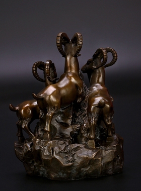 匠泽铜魂三阳开泰精品生肖摆件