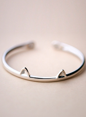 素言可爱小猫耳朵时尚气质银手镯