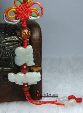 属鼠人三合翡翠玉猴龙红绳手机链钥匙扣手链