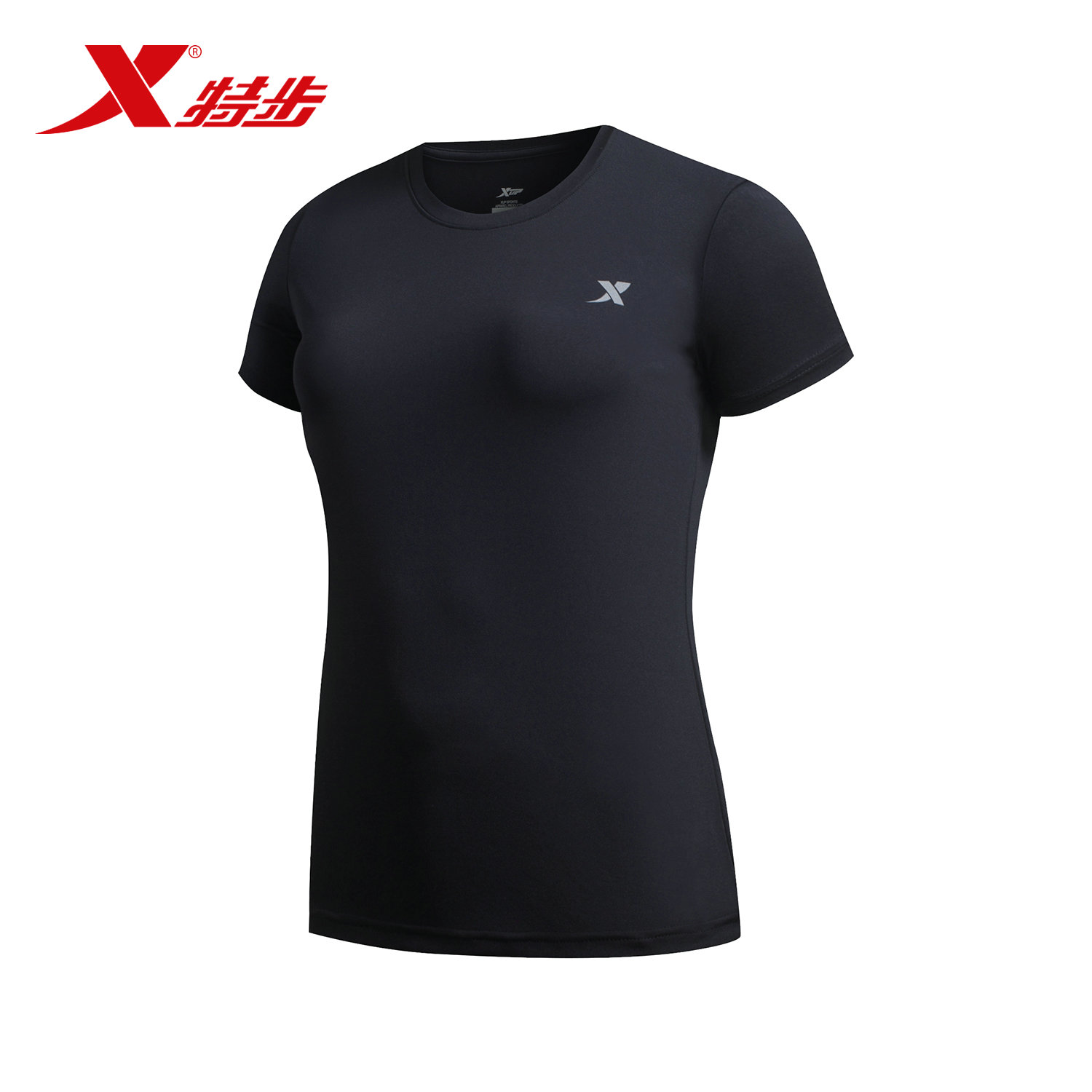 特步正品女短袖T恤夏季跑步T恤圆领纯色运动短T恤