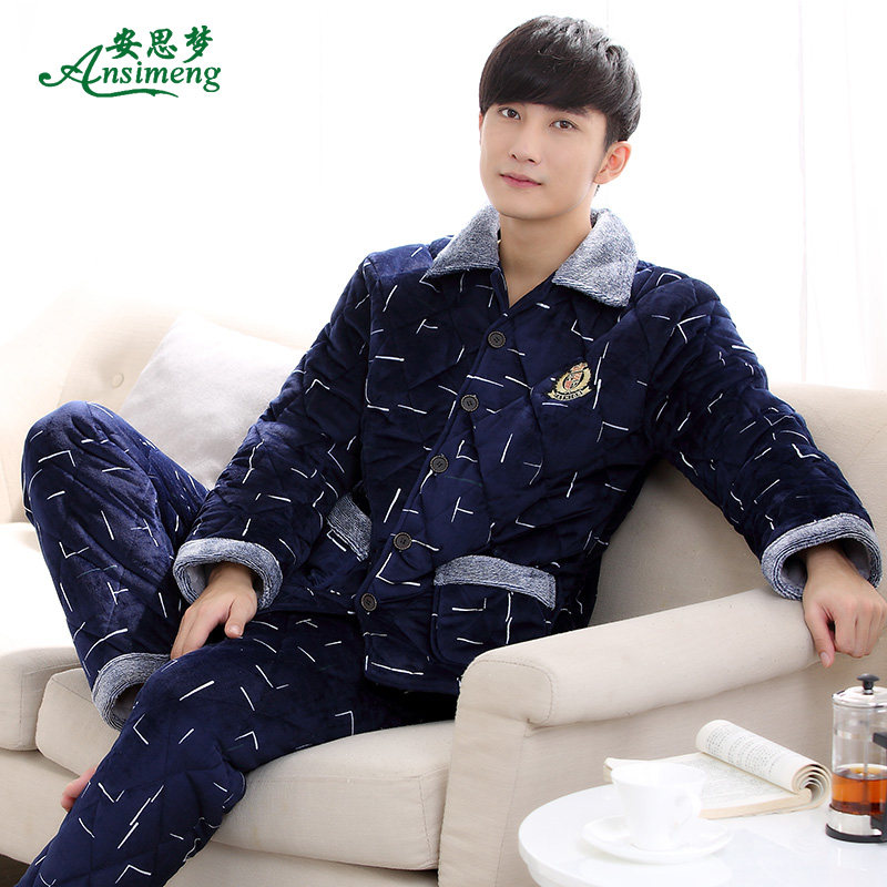 冬季男款男士秋冬款加绒法兰绒睡衣 安思梦睡衣/家居服套装