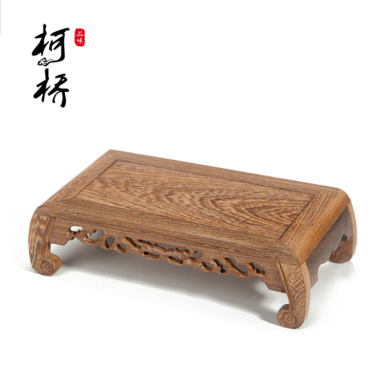 工藝品擺件奇石頭花盆茶壺底座雕花鏤空長方形紅木雞翅木底座實木