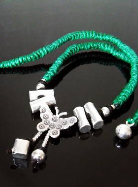 尼泊尔手工原创银饰品女双股绿色