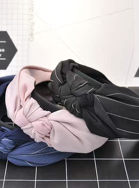 日韩风条纹中间打结撞色编织发卡