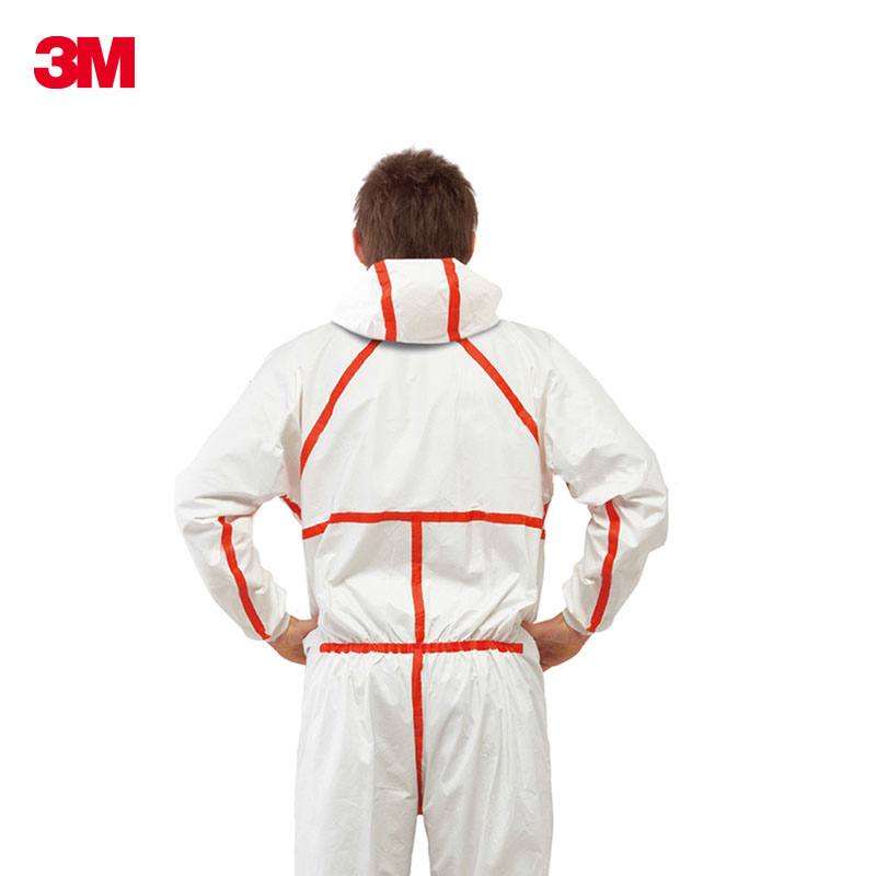 3M 4565連帽紅色膠條連體透氣防護服防塵服防化學液體噴濺工作服