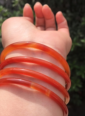 巴西红玛瑙手镯复古文艺多色红玛瑙细线条玛瑙镯子红玉髓手镯优雅