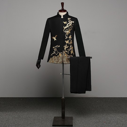 新品大合唱演出服男装青花瓷合唱服中国风中山装歌手主持人套装