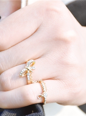 甜美风两件套皓石微镶关节尾戒