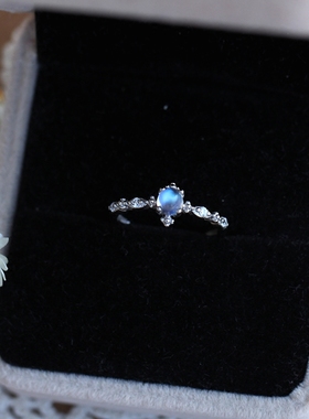 天然斯里兰卡月光石s925纯银戒指