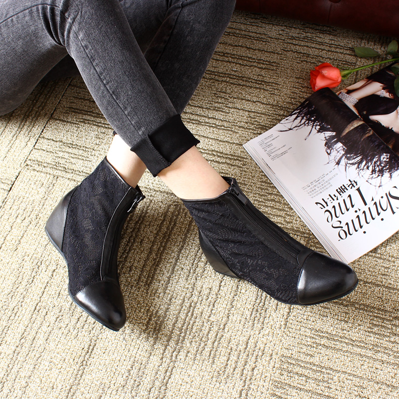 VDVC小众春新款蕾丝中跟坡跟隐形内增高女鞋透气凉鞋网靴凉靴4cm,淘宝优惠券,粉丝福利购,淘宝优惠卷