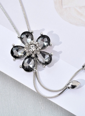 韩国梅花长款人造水晶配饰毛衣链