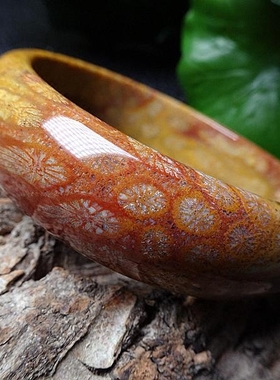 黑曜石植物标本小圈口珍珠手镯