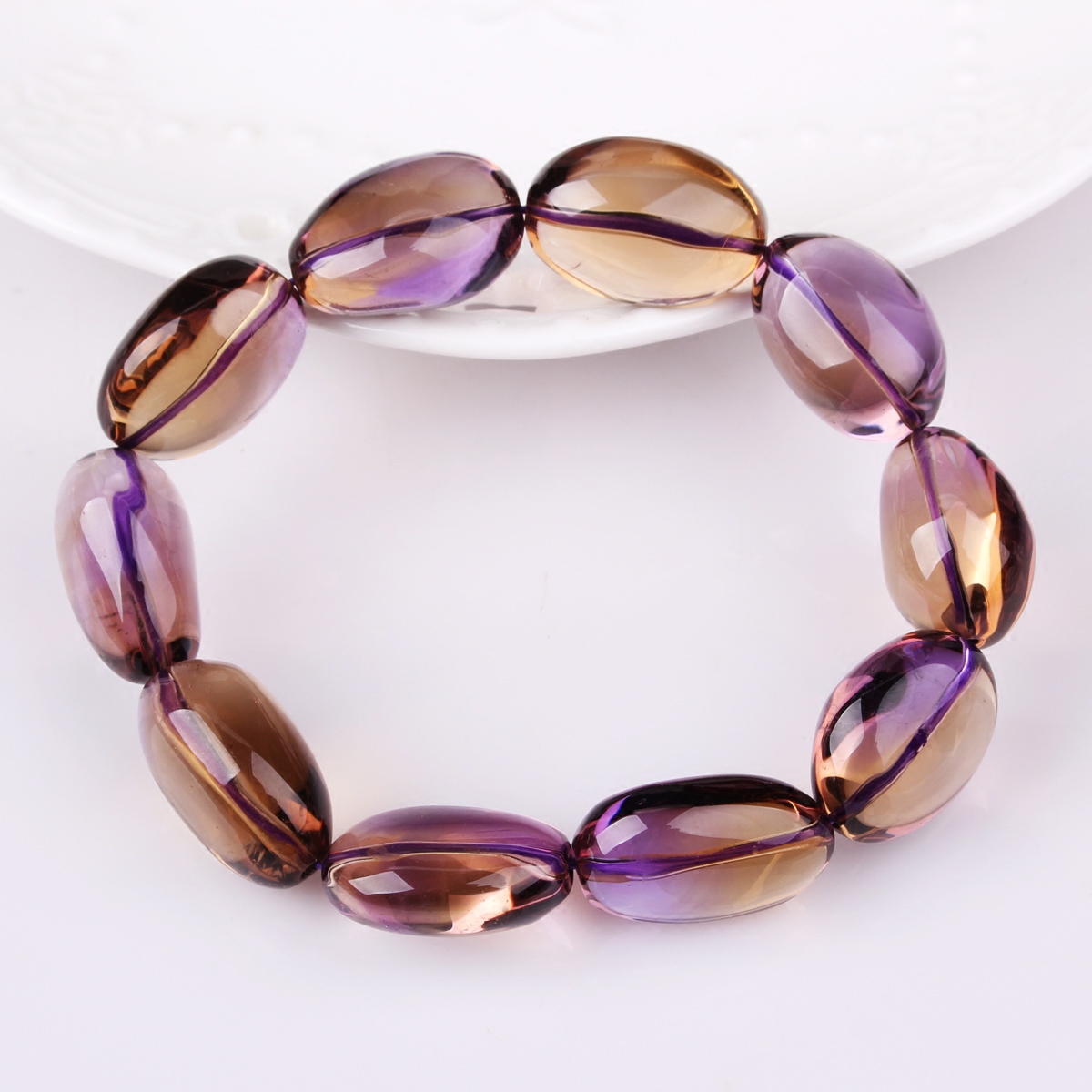 紫黄晶天然巴西鸳鸯双色黄水晶手链 雁唐手链