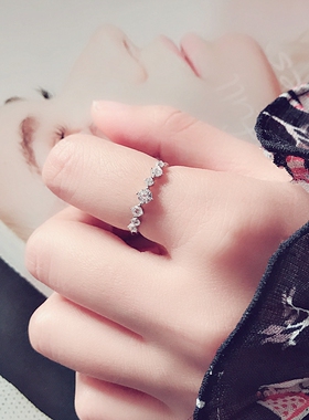 纯银碎钻戒指女简约S925百搭清新