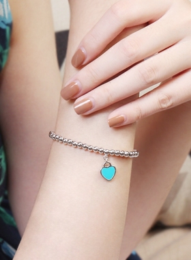 时尚简约纯银蓝色珐琅桃心吊坠