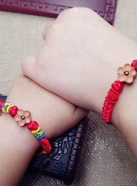 桃木梅花红绳手链宝宝金刚结脚链