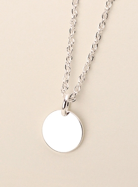 纯银小圆牌项链女足银吊坠
