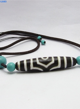 原创天珠中长款绿松石复古毛衣链